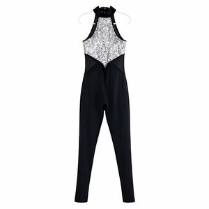 Balera Black Silver Sequin Jumpsuit Sz MA Halter Dance Costume